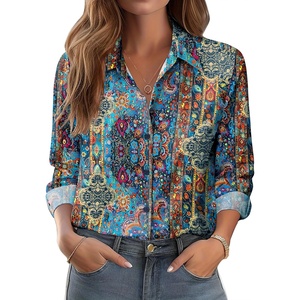 Zeagoo Button Down Shirts for Women Dressy Printed Long Sleeve Blouse(Mz779)