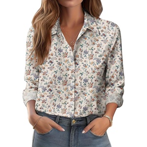 Zeagoo Button Down Shirts for Women Dressy Printed Long Sleeve Blouse(Xh216)
