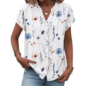 Zeagoo Button Down Shirts for Women Short Sleeve Tops V Neck Collar Blouses Business Casual Outfits(Bf290)