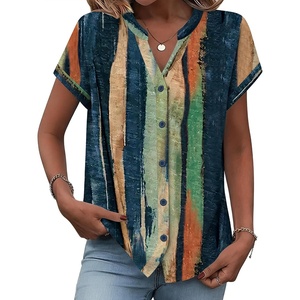 Zeagoo Button Down Shirts for Women Short Sleeve Tops V Neck Collar Blouses Business Casual Outfits(Cx289)