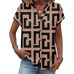 Zeagoo Button Down Shirts for Women Short Sleeve Tops V Neck Collar Blouses Business Casual Outfits(Jh308)