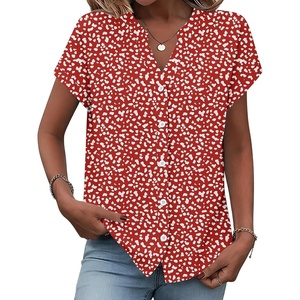 Zeagoo Button Down Shirts for Women Short Sleeve Tops V Neck Collar Blouses Business Casual Outfits(Jh590)