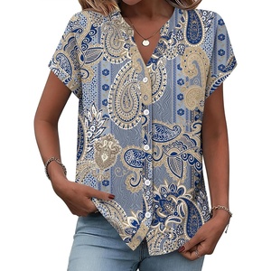 Zeagoo Button Down Shirts for Women Short Sleeve Tops V Neck Collar Blouses Business Casual Outfits(Mz919)