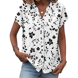 Zeagoo Button Down Shirts for Women Short Sleeve Tops V Neck Collar Blouses Business Casual Outfits(Sf291)