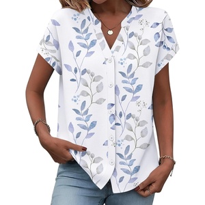Zeagoo Button Down Shirts for Women Short Sleeve Tops V Neck Collar Blouses Business Casual Outfits(Sp106)