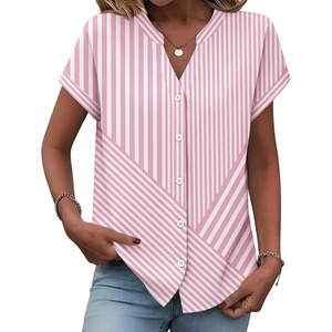 Zeagoo Button Down Shirts for Women Short Sleeve Tops V Neck Collar Blouses Business Casual Outfits(Tz300)