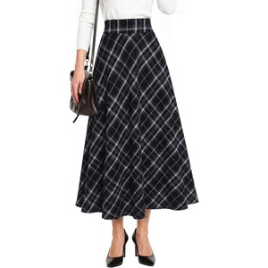 Zeagoo Plaid Skirts for Women Elastic Waist Aline Tartan Skirt with Pockets(Plaid Black)