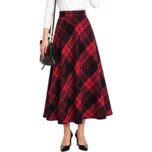 Zeagoo Plaid Skirts for Women Elastic Waist Aline Tartan Skirt with Pockets(Plaid Wine Red)