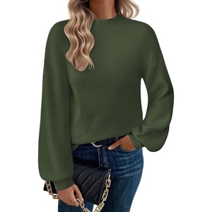 Zeagoo Sweaters for Women Fall Fashion 2025 Trendy Long Sleeve Turtleneck Pullover Lantern Knit Sweater Tops(Army Green)