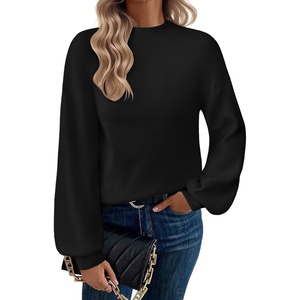 Zeagoo Sweaters for Women Fall Fashion 2025 Trendy Long Sleeve Turtleneck Pullover Lantern Knit Sweater Tops(Black)