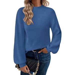 Zeagoo Sweaters for Women Fall Fashion 2025 Trendy Long Sleeve Turtleneck Pullover Lantern Knit Sweater Tops(Blue)
