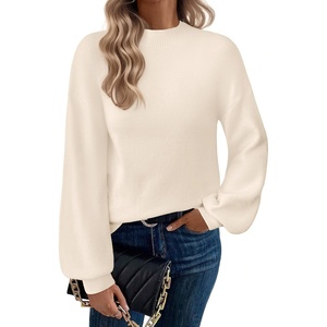 Zeagoo Sweaters for Women Fall Fashion 2025 Trendy Long Sleeve Turtleneck Pullover Lantern Knit Sweater Tops(Cream)