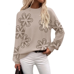 Zeagoo Sweaters for Women Fall Fashion 2025 Trendy Long Sleeve Turtleneck Pullover Lantern Knit Sweater Tops(Flower Khaki)