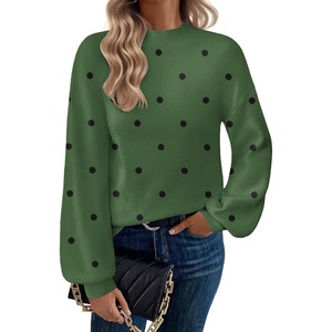 Zeagoo Sweaters for Women Fall Fashion 2025 Trendy Long Sleeve Turtleneck Pullover Lantern Knit Sweater Tops(Green Polka Dot)