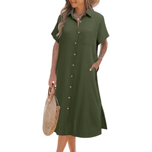 Zeagoo Women Dresses Summer Casual Short Sleeve Button Down Shirt Dresses 2026 Beach Cover Up with Pockets(A02-army Green)