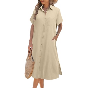 Zeagoo Women Dresses Summer Casual Short Sleeve Button Down Shirt Dresses 2026 Beach Cover Up with Pockets(B-apricot)