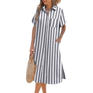 Zeagoo Women Dresses Summer Casual Short Sleeve Button Down Shirt Dresses 2026 Beach Cover Up with Pockets(Black+white Stripe)
