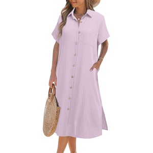 Zeagoo Women Dresses Summer Casual Short Sleeve Button Down Shirt Dresses 2026 Beach Cover Up with Pockets(Light Purple)
