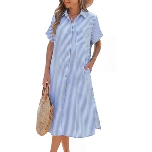 Zeagoo Women Dresses Summer Casual Short Sleeve Button Down Shirt Dresses 2026 Beach Cover Up with Pockets(Tw846)