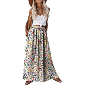 Zeagoo Women’s 2026 Boho Floral Skirt Casual Elastic High Waist Maxi Skirts Flowy A Line Beach Long Skirt with Side Pockets(Flower Apricot)