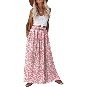 Zeagoo Women’s 2026 Boho Floral Skirt Casual Elastic High Waist Maxi Skirts Flowy A Line Beach Long Skirt with Side Pockets(Orange Pink White)