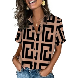 Zeagoo Womens Button Down Blouse Rolled Cuffed Short Sleeve Shirts Casual Work Blouse Summer Hawaiian Outfits(Jh308)