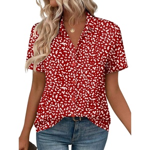 Zeagoo Womens Button Down Blouse Rolled Cuffed Short Sleeve Shirts Casual Work Blouse Summer Hawaiian Outfits(Jh590)