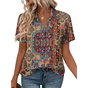 Zeagoo Womens Button Down Blouse Rolled Cuffed Short Sleeve Shirts Casual Work Blouse Summer Hawaiian Outfits(Mz721)