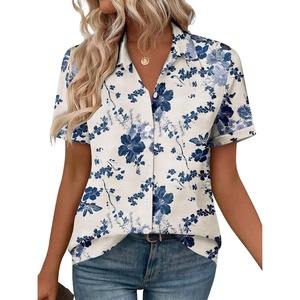 Zeagoo Womens Button Down Blouse Rolled Cuffed Short Sleeve Shirts Casual Work Blouse Summer Hawaiian Outfits(Sf198)