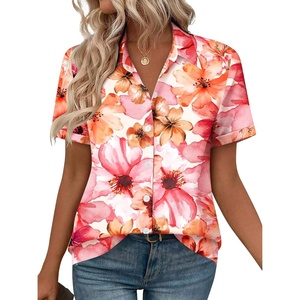 Zeagoo Womens Button Down Blouse Rolled Cuffed Short Sleeve Shirts Casual Work Blouse Summer Hawaiian Outfits(Wf97)