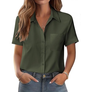 Zeagoo Womens Button Down Shirt Bust Pocket Short Sleeve Blouses Summer Top(Army)
