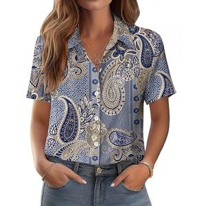 Zeagoo Womens Button Down Shirt Bust Pocket Short Sleeve Blouses Summer Top(Boho Blue 919)