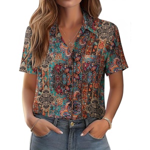 Zeagoo Womens Button Down Shirt Bust Pocket Short Sleeve Blouses Summer Top(Boho Multicolor 721)