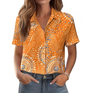 Zeagoo Womens Button Down Shirt Bust Pocket Short Sleeve Blouses Summer Top(Boho Orange 294)