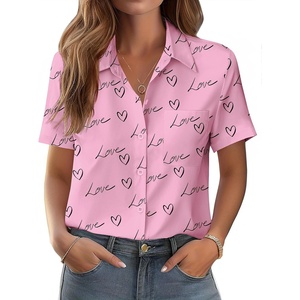 Zeagoo Womens Button Down Shirt Bust Pocket Short Sleeve Blouses Summer Top(Letters Love 81)
