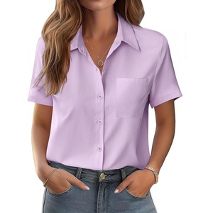 Zeagoo Womens Button Down Shirt Bust Pocket Short Sleeve Blouses Summer Top(Lilac)