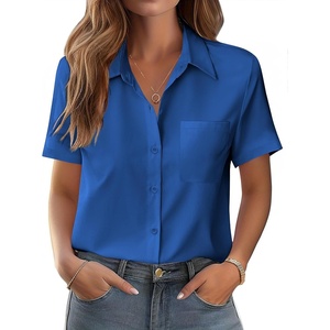 Zeagoo Womens Button Down Shirt Bust Pocket Short Sleeve Blouses Summer Top(Snorkel Blue)