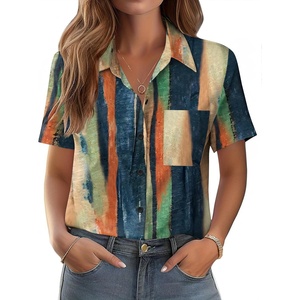 Zeagoo Womens Button Down Shirt Bust Pocket Short Sleeve Blouses Summer Top(Stripes Multicolor 289)