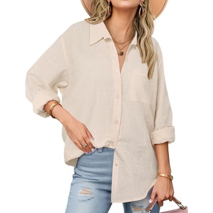 Zeagoo Womens Button Down Shirts Long Sleeve Casual Cotton Gauze Tops(Khaki)