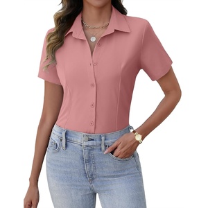 Zeagoo Women’s Button Down Shirts Short Sleeve Dress Shirts Business Tops(Dark Pink)