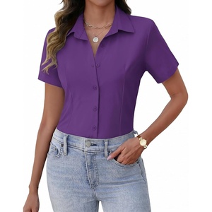 Zeagoo Women’s Button Down Shirts Short Sleeve Dress Shirts Business Tops(Purple)