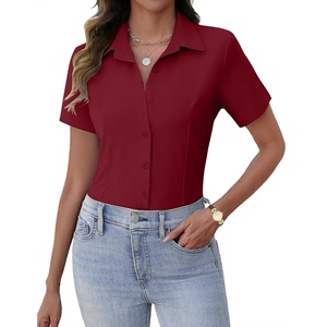 Zeagoo Women’s Button Down Shirts Short Sleeve Dress Shirts Business Tops(Red)