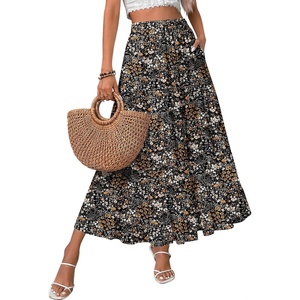 Zeagoo Women’s Chiffon Elastic High Waist Pleated Maxi Skirt with Pockets(01-xh566)