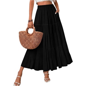 Zeagoo Women’s Chiffon Elastic High Waist Pleated Maxi Skirt with Pockets(Black)