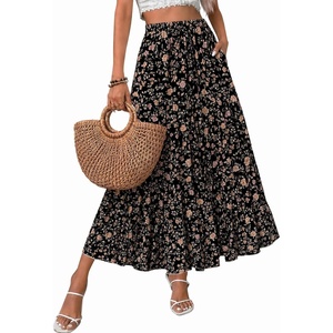 Zeagoo Women’s Chiffon Elastic High Waist Pleated Maxi Skirt with Pockets(Xh532)