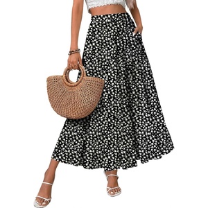 Zeagoo Women’s Chiffon Elastic High Waist Pleated Maxi Skirt with Pockets(Xh581)