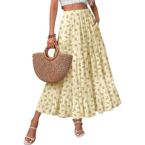 Zeagoo Women’s Chiffon Elastic High Waist Pleated Maxi Skirt with Pockets(Xh582)