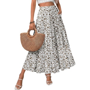 Zeagoo Women’s Chiffon Elastic High Waist Pleated Maxi Skirt with Pockets(Xh583)