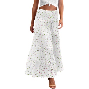 Zeagoo Women’s Long Maxi Skirts Tiered Elastic High Waist Boho Double Layered Print A-Line Casual Midi Dress(Pattern 3)