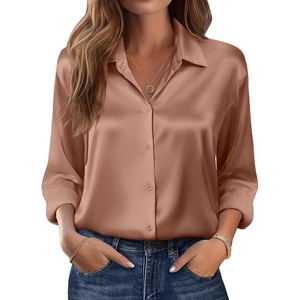Zeagoo Womens Tops Long Sleeve Satin Silk Button Down Shirts Dressy Blouses(A-light Coffee)